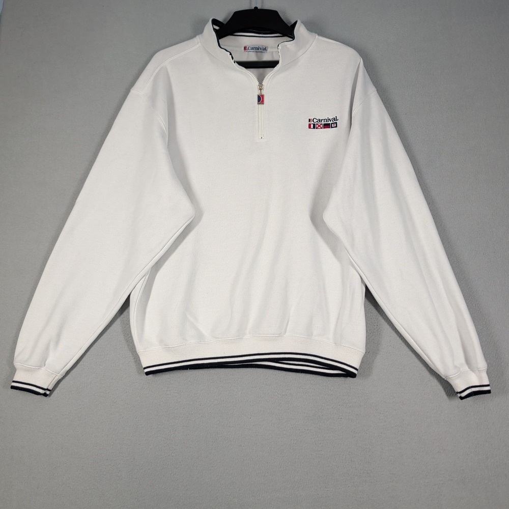Carnival Pullover Mens XL White Nautical Flags Quarter Zip Cruise Travel Casual